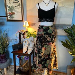 Chaps Black and Multicolor Floral Maxi Skirt